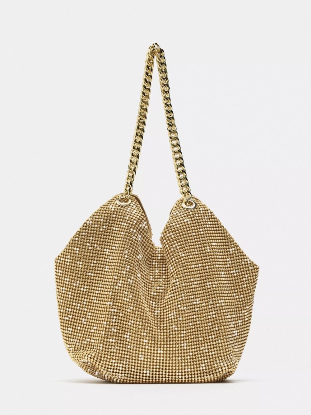 ZARA Gold Crystal Mesh Shoulder Bag with Chain Straps